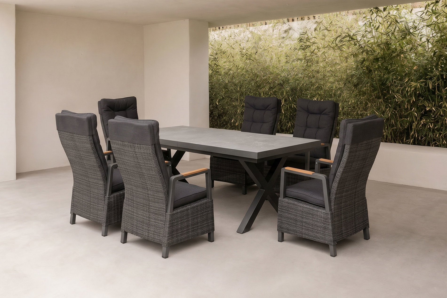 OUTFLEXX Serro Garten-Essgruppe, 6 Personen, ausziehbar, 200-260cm, Alu/Polyrattan, FSC®-zertifiziert