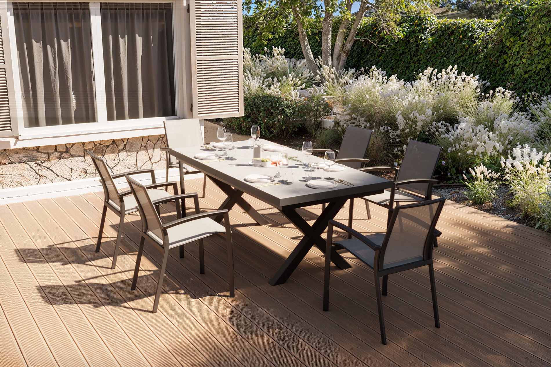 SIENA GARDEN Garten-Essgruppe, schwarz/anthrazit, Aluminium/Polyrattan/Steinimitat, 200/260 x 100 cm, ausziehbar, 6 Diningsessel SIENA GARDEN Garten-Essgruppe, schwarz/anthrazit, Aluminium/Polyrattan/Steinimitat, 200/260 x 100 cm, ausziehbar, 6 Diningsessel