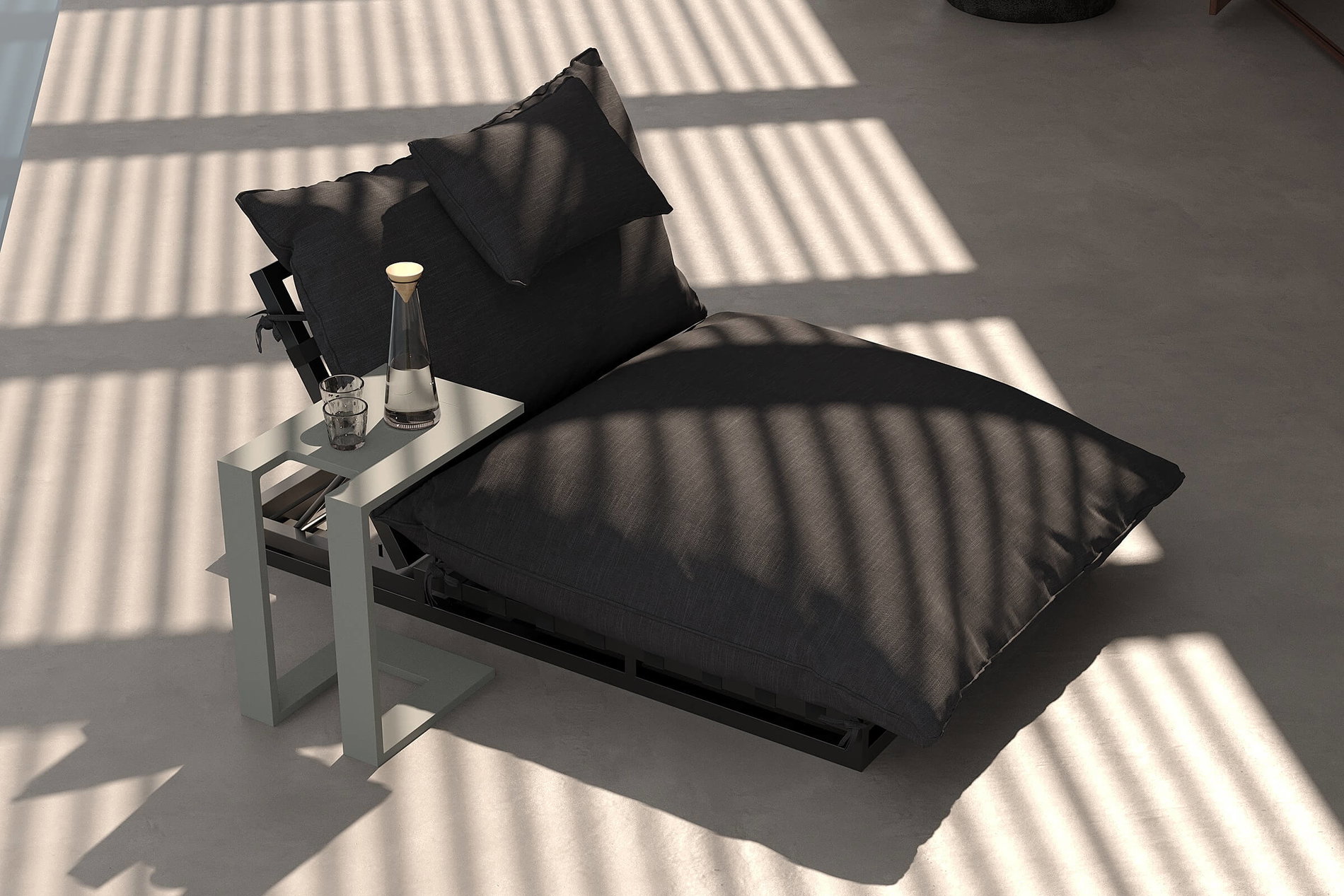 OUTFLEXX Ribe Gartenliegen-Set, dunkelgrau/schwarz, Aluminium/Polyester, 190 x 120 cm, verstellbar, inkl. Auflage und U-Beistelltisch OUTFLEXX Ribe Gartenliegen-Set, dunkelgrau/schwarz, Aluminium/Polyester, 190 x 120 cm, verstellbar, inkl. Auflage und U-Beistelltisch
