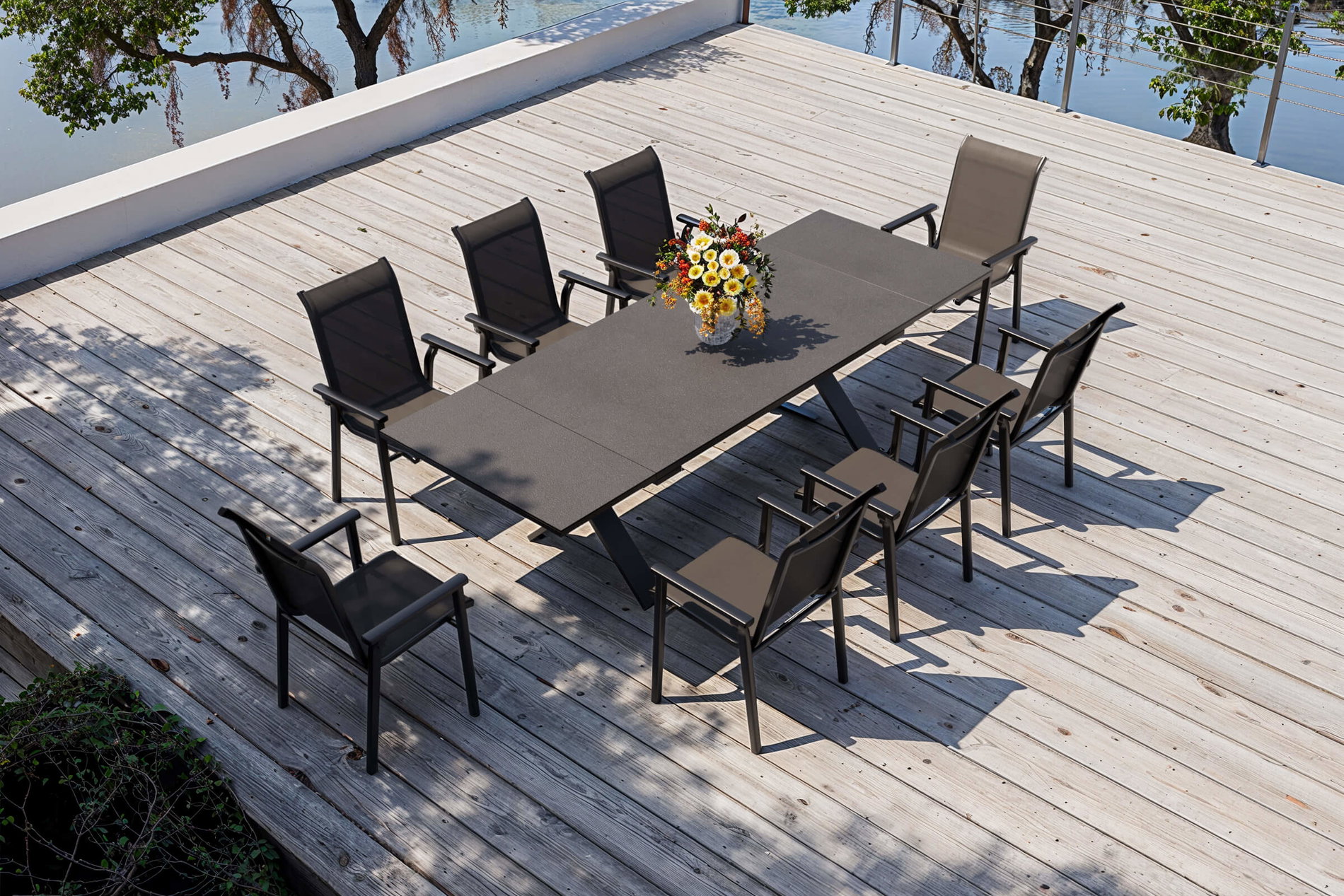 KETTLER BasicPlus Pro Garten-Essgruppe, anthrazit, Alu/Textilene/Spraystone, Tisch 180/280 x 100 cm, 8 Stapelsessel KETTLER BasicPlus Pro Garten-Essgruppe, anthrazit, Alu/Textilene/Spraystone, Tisch 180/280 x 100 cm, 8 Stapelsessel