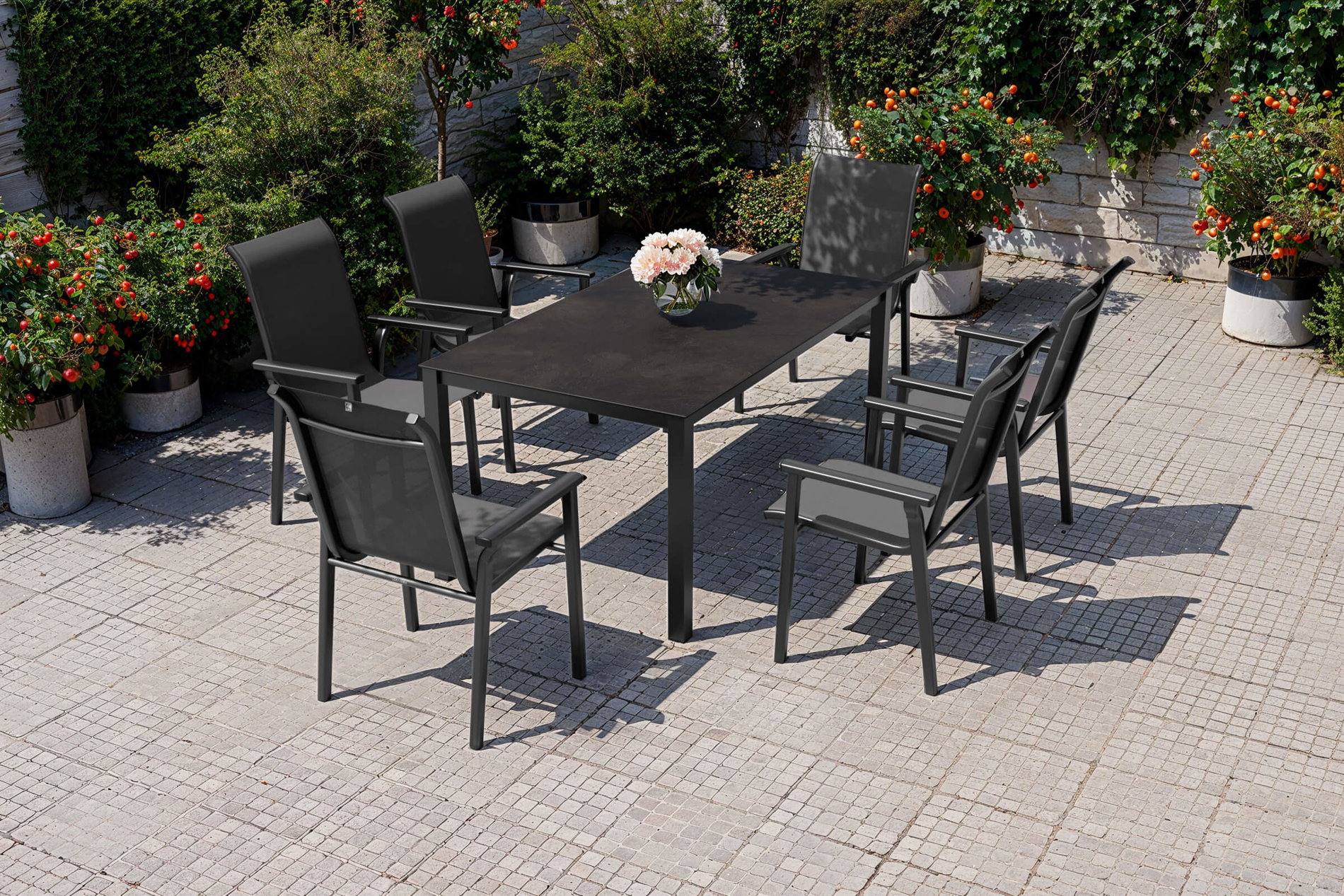 KETTLER BasicPlus Pro Garten-Essgruppe, anthrazit, Aluminium/Textilene, Tisch 160 x 95 cm, 6 Stapelsessel KETTLER BasicPlus Pro Garten-Essgruppe, anthrazit, Aluminium/Textilene, Tisch 160 x 95 cm, 6 Stapelsessel