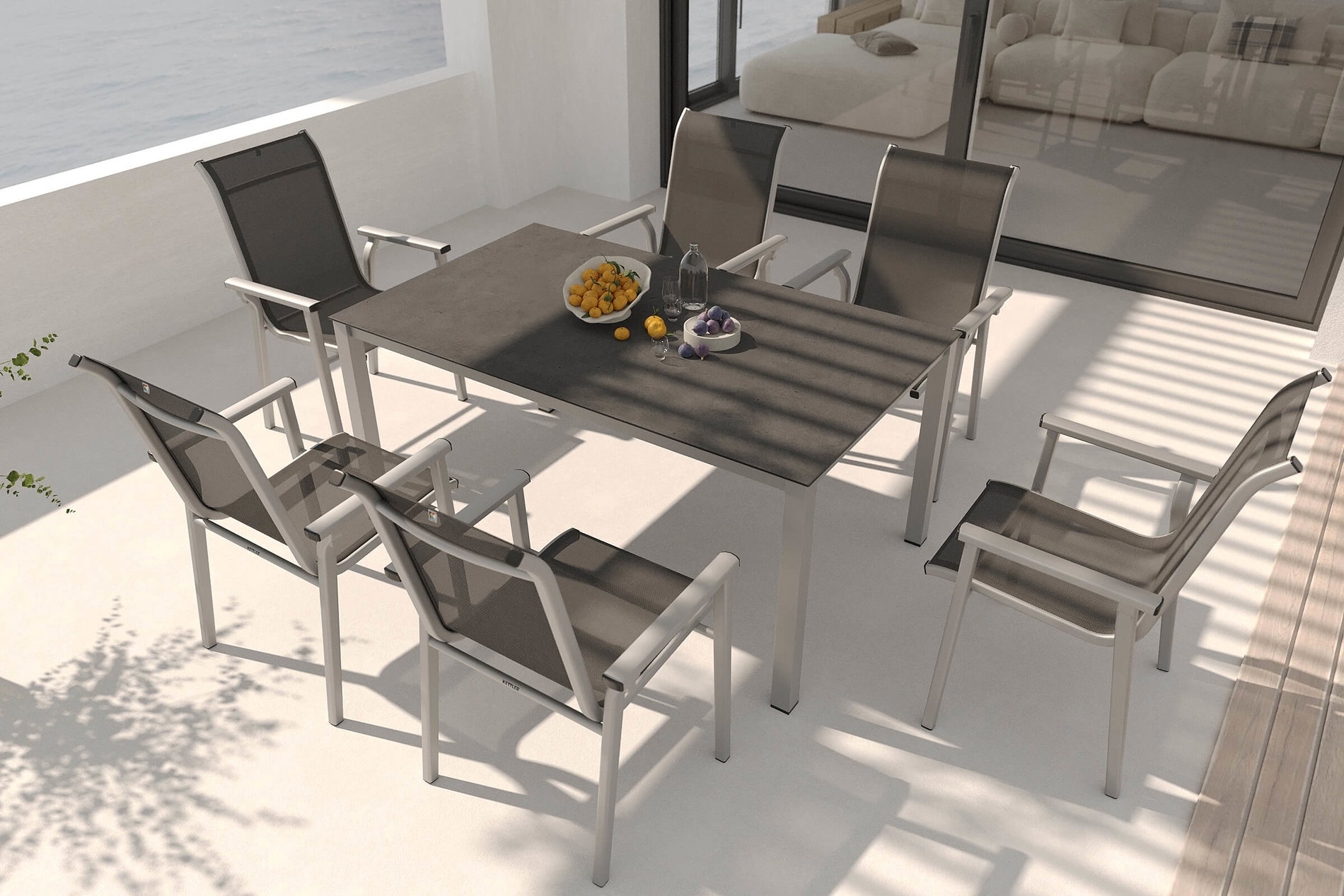 KETTLER BasicPlus Pro Garten-Essgruppe, silber/anthrazit, Alu/Textilene, Esstisch 160 x 95 cm, 6 Stapelsessel KETTLER BasicPlus Pro Garten-Essgruppe, silber/anthrazit, Alu/Textilene, Esstisch 160 x 95 cm, 6 Stapelsessel