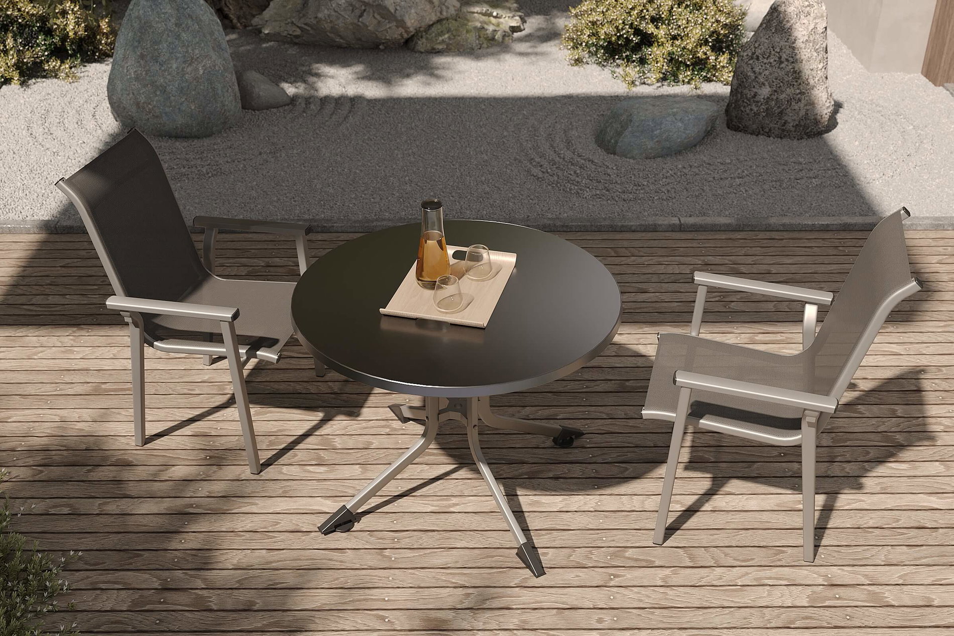 KETTLER BasicPlus Pro Balkon-Set, silber/anthrazit, Alu/Textilene, Klapptisch rund ⌀100 cm, 2 Stapelsessel KETTLER BasicPlus Pro Balkon-Set, silber/anthrazit, Alu/Textilene, Klapptisch rund ⌀100 cm, 2 Stapelsessel