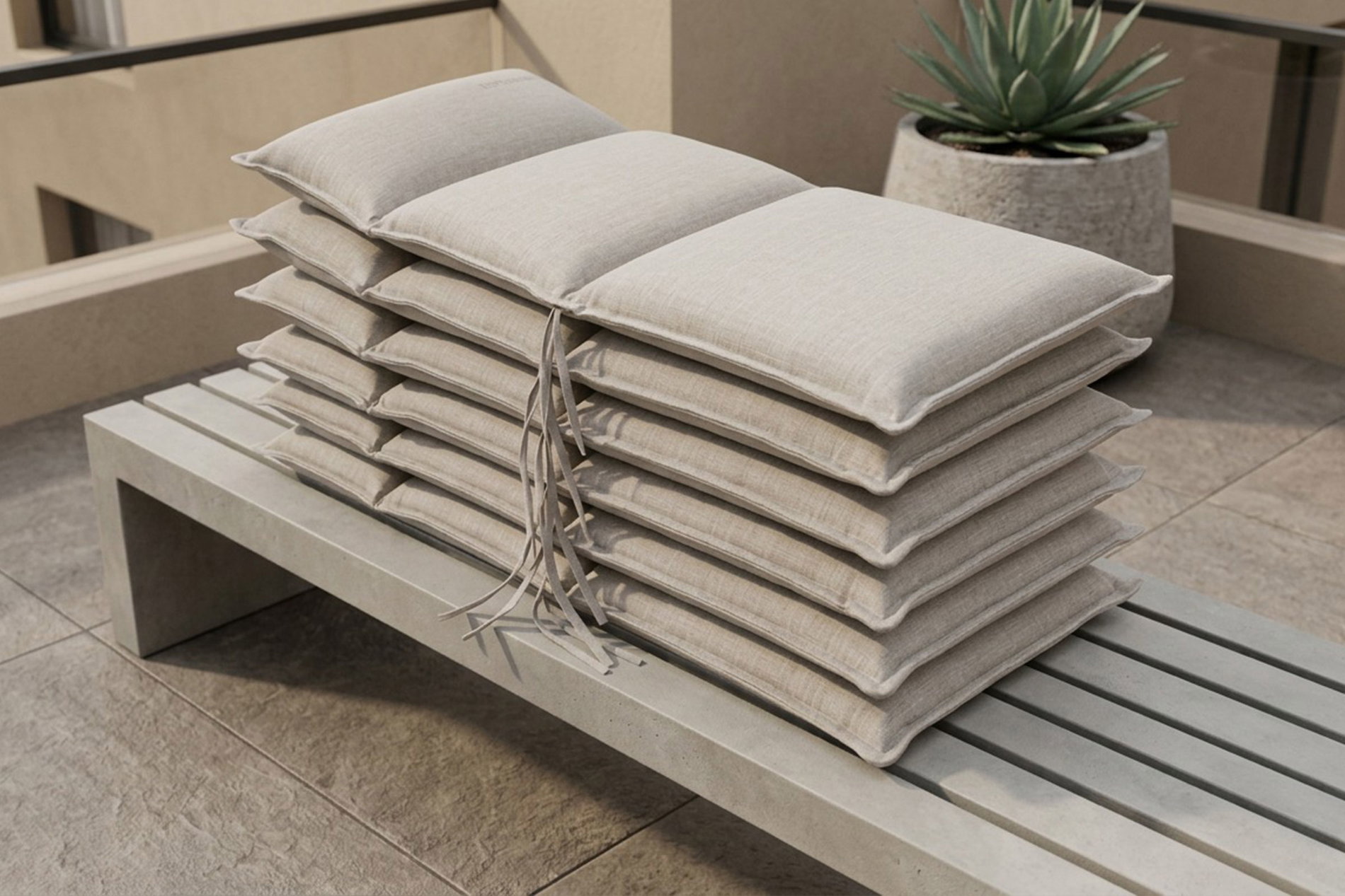 OUTFLEXX Select 6er-Set Sitzkissen für Niederlehner, nature, recyceltes Polyester, hautsympathisch, mit Rückengurt und Bindekordeln