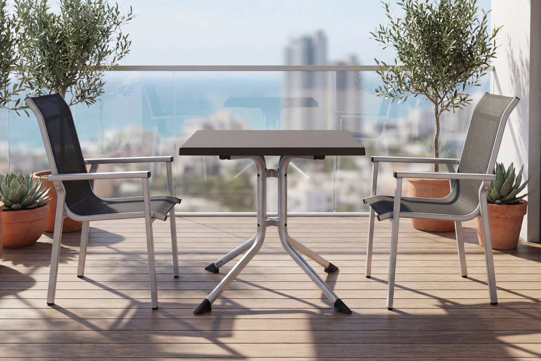 KETTLER BasicPlus Pro Balkon-Set, silber/anthrazit, Aluminium/KETTALUX/Textilene, Tisch 70 x 70 cm, 2 Stapelsessel KETTLER BasicPlus Pro Balkon-Set, silber/anthrazit, Aluminium/KETTALUX/Textilene, Tisch 70 x 70 cm, 2 Stapelsessel