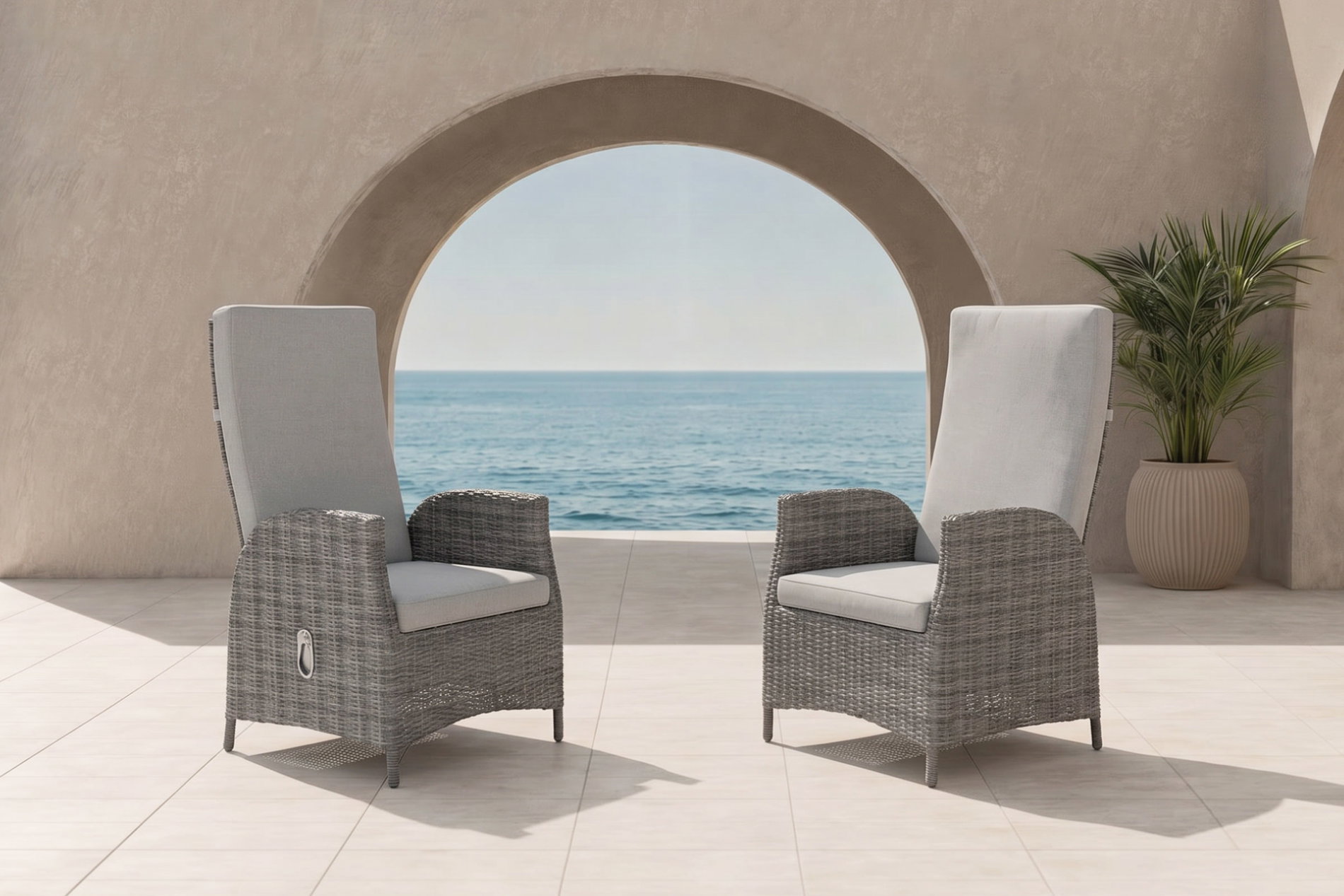 ARTELIA Merano Dining Sessel 2er-Set, grau meliert, Polyrattan, 64 x 57 x 105,5 cm, verstellbare Rückenlehne ARTELIA Merano Dining Sessel 2er-Set, grau meliert, Polyrattan, 64 x 57 x 105,5 cm, verstellbare Rückenlehne
