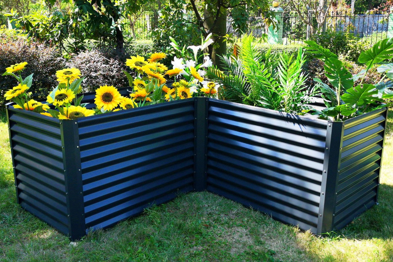 OUTFLEXX Eck-Hochbeet, anthrazit, Aluminium-Zink-Stahl, 210x210x90x84cm 18170__1
