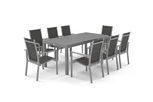 OUTFLEXX Premium Garten-Essgruppe, silber/grau, Alu/Textilene, Ausziehtisch 180/240 x 100 cm, 8 Stapelsessel