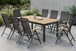 OUTFLEXX Garten-Essgruppe, OUTFLEXX® anthrazit matt, Alu / Teak / Textil, Tisch 180/240x100cm, 8 Klappstühle