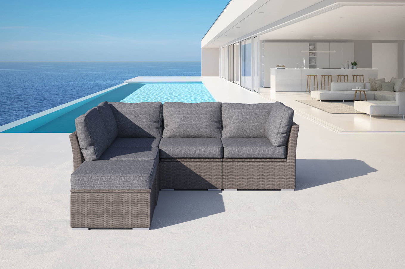 OUTFLEXX Gartenlounge Set, grau, Polyrattan, für 5 Personen, wasserfeste Kissenbox 18370_BOX_A__1
