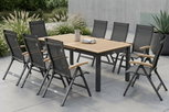 OUTFLEXX Garten-Essgruppe, 8 Personen, ausziehbarer Tisch 180–240 cm, Aluminium/Teakholz FSC®-zertifiziert